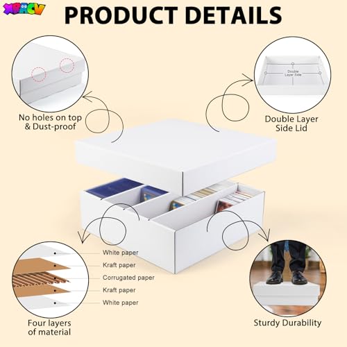 5 PackTrading Card Storage Box, 4 Row 3200 Count White Cardboard Storage Box with Divider for MTG/TCG/Sports/Game Cards Organizer - size: 5-Pack-Toploader