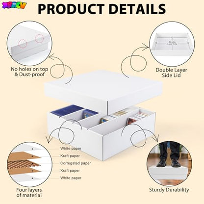 5 PackTrading Card Storage Box, 4 Row 3200 Count White Cardboard Storage Box with Divider for MTG/TCG/Sports/Game Cards Organizer - size: 5-Pack-Toploader