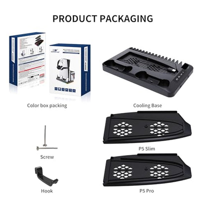Cooling Station for Ps5/Slim/Pro Disc & Digital Playstation 5 Vertical Stand Organizer with Dual Controller Charger,16 Game Slots,7 Rgb,3 Level Cooler Fan,3 Usb Ports,Headset & Remote Holder (Black) - color: Black