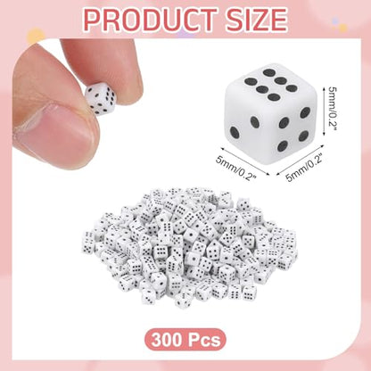 uxcell 300Pcs Mini Dice, 5mm/0.2" Acrylic Tiny Six Side Game Dot Square Dice Bulk for Table Board Game Party Activities, White/Black - color: White/Black, size: 5mm/0.2"