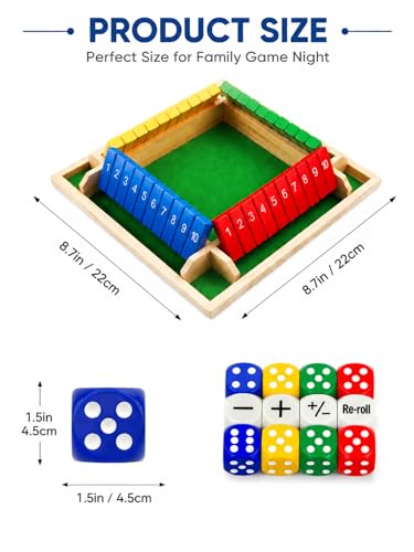 Upgraded 8.7-inch Shut the Box Game, Easy Quick and Fun Educational Math Game with 2 Symbolic Dice, 1-4 Players Wooden Board Games for Family Night Classroom Party, Tabletop Games for Kid Adult Senior - size: 8.7Inch