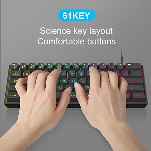 MageGee Mini 60% Gaming Keyboard, RGB Backlit 61 Key Ultra-Compact Keyboard, TS91 Ergonomic Waterproof Mechanical Feeling Office Computer Keyboards for PC, MAC, PS4, Xbox ONE Gamer(Black) - color: Black