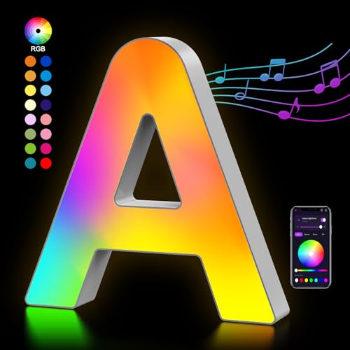 OJQ Light Up Letters Led Lights Letters Music Sync Color Change Colorful | Boy Girl Gift Room Decor Wall Lights , Marquee Letters,Birthday Gifts for Girl, Teen Girls Gifts Home Wall Decor-A - style: Letter-A