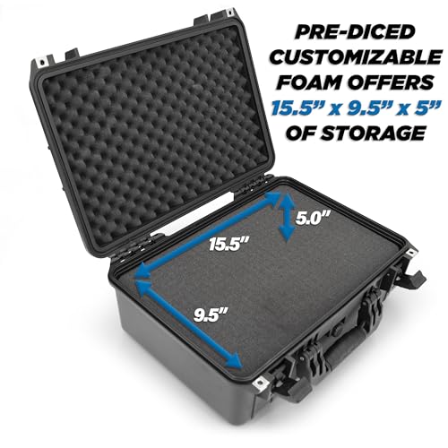 CASEMATIX 18" Waterproof Hard Case with Customizable Foam for Portable Electronics, Tools and Accessories - Hard Shell Plastic Case with Pre-Diced Travel Case Foam Interior - size: 18"