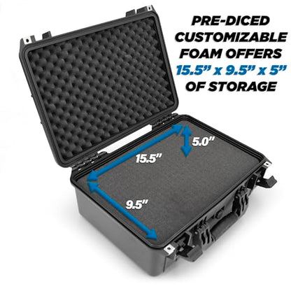 CASEMATIX 18" Waterproof Hard Case with Customizable Foam for Portable Electronics, Tools and Accessories - Hard Shell Plastic Case with Pre-Diced Travel Case Foam Interior - size: 18"