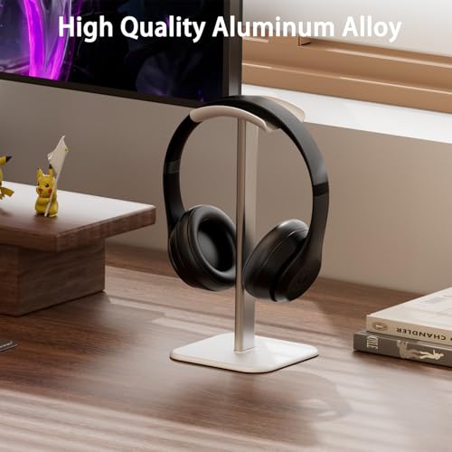 Headphone Stand for Desk - Headset Stand Headphone Holder (White) | with Aluminum Hanger and Plastic Headrest, headphone holder for AirPods Max, Sony, Bose, Beats and More - color: White