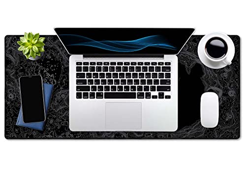 SSOIU Moon Topographic Map Extended Mouse Pad, XXL Gaming Mouse Pads, Large Big Mousepad Laptop Computer Keyboard Mat Desk Pad with Non-Slip Base Stitched Edge for Gaming Office, 35.5 x 15.7 inch - color: Moon Topographic Map