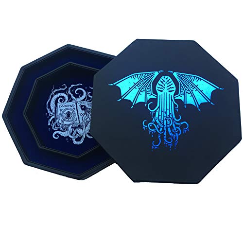 Fantasydice - Cthulhu Tome - Blue Dice Tray with Lid – 9" Octagon with Dice Staging Area – Holds 5 Dice Sets for D&D, Call of Cthulhu, Shadowrun, and All Tabletop RPGs - color: Blue