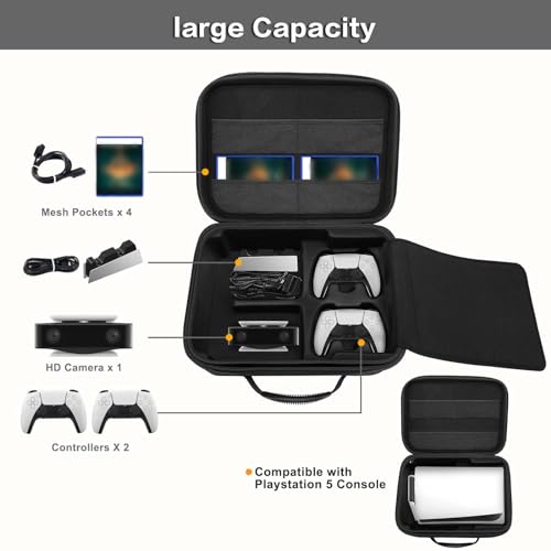 MOSISO Carrying Case Compatible with Playstation 5 Console,Protective Hard Shell Storage Bag Compatible with PS5 Digital Disc Edition,Controllers,Games and Other Accessories with Shoulder Strap, Black
