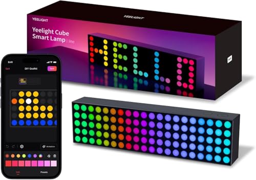 YEELIGHT Smart LED Pixel Display, RGB Gaming Desk Decor with Clock, Custom Text & Emoji, Music Sync Pixel Art, Matter & Alexa Compatible, App Controlled 16M Colors for Game Room, Bedroom, Streamer