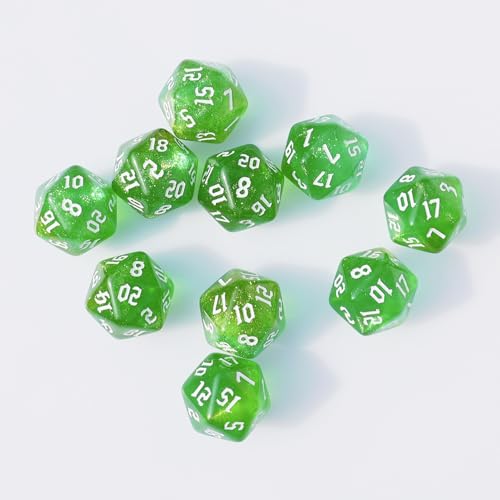 10PCs D20 Polyhedral Dice Set 22mm for DND RPG MTG Dungeons and Dragons Dice (Green) - color: Green
