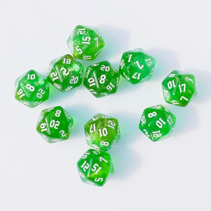 10PCs D20 Polyhedral Dice Set 22mm for DND RPG MTG Dungeons and Dragons Dice (Green) - color: Green