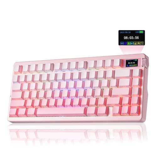 LeobogxAula Nova75 Wireless Mechanical Pink Keyboard,Gaming Keyboard | Tri-mode Bluetooth/2.4GHz/USB-C,RGB Backlit,FR4 Plate,Hot Swappable Pre-lubed Switches,Programmable PBT Keycaps,8000mAh - color: Gradient Pink
