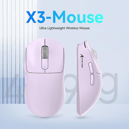 ATTACK SHARK X3 Wireless Gaming Mouse, 49g Ergonomic Computer Mouse, Triple Modes PAW3395 26K DPI Optical Sensor, 200h Battery Life, Programmable Buttons, Gaming Accessories for PC/Laptop/Mac (Purple) - color: Lavender