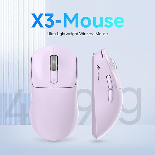 ATTACK SHARK X3 Wireless Gaming Mouse, 49g Ergonomic Computer Mouse, Triple Modes PAW3395 26K DPI Optical Sensor, 200h Battery Life, Programmable Buttons, Gaming Accessories for PC/Laptop/Mac (Purple) - color: Lavender