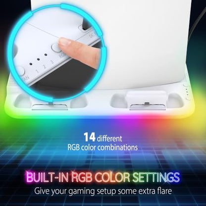 Fosmon for PS5/Slim/Pro Cooling Station and Charging Stand Vertical Controller Charger, Fan Cooler System with RGB Light,15 Game Slot, USB Port, Gaming Headset Holder for PS5 Console Accessories Kit