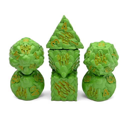 Dragon Scale Metal Dice Set-Dragon Claw,with Gift Metal Box for TTRPG Tabletop Gaming,Dungeon Masters,RPG Adventures(Green) - color: Green