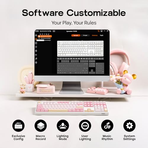 EPOMAKER TH108 Full Size Mechanical Keyboard, Wireless Gaming Keyboard with 8000mAh Battery, Creamy Gasket, 108 Keys, Hot Swap, Custom Driver, RGB Backlight (Pink, Creamy Jade) - color: Pink, size: Creamy Jade