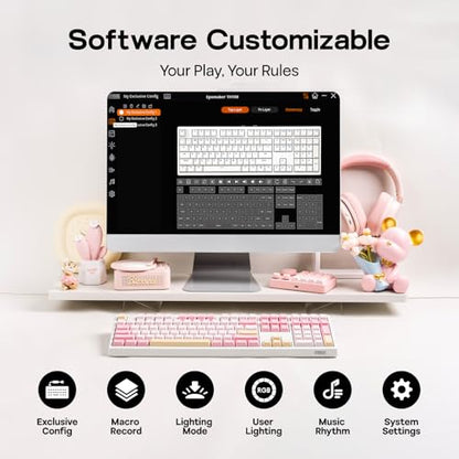 EPOMAKER TH108 Full Size Mechanical Keyboard, Wireless Gaming Keyboard with 8000mAh Battery, Creamy Gasket, 108 Keys, Hot Swap, Custom Driver, RGB Backlight (Pink, Creamy Jade) - color: Pink, size: Creamy Jade