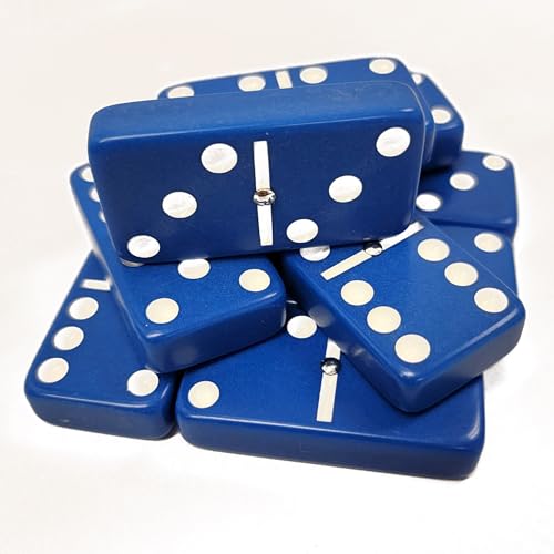 Marion Domino Double Six Blue Jumbo Tournament Professional Size with Spinners in Dovetail Sheesham Wood Box. - color: Blue