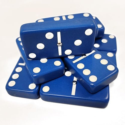 Marion Domino Double Six Blue Jumbo Tournament Professional Size with Spinners in Dovetail Sheesham Wood Box. - color: Blue