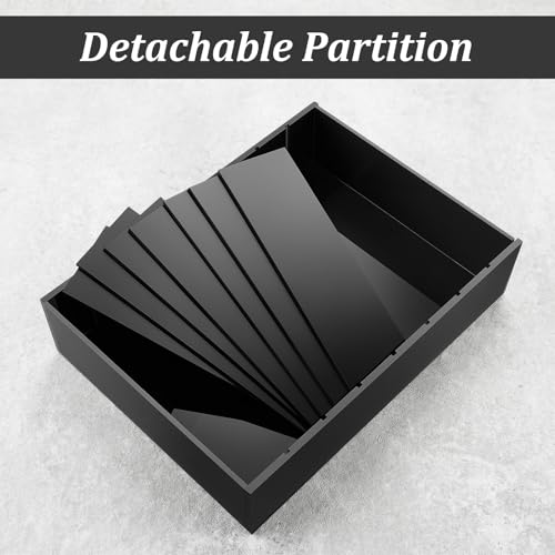 2 Pack Money Organizer for Cash Black Acrylic Money Holder with Removable Dividers, 8 Compartment Cash Drawer Tray for Bills, Mail, Cards and Office Supplies