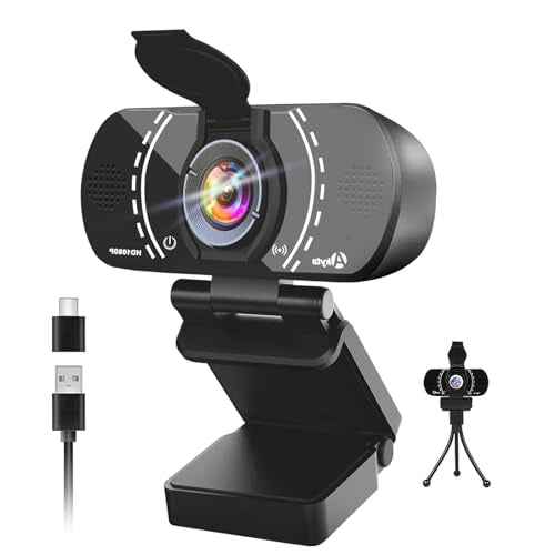 Akyta 1080P PC Webcam, Plug and Play USB C Camera with Microphone/Privacy Cover/Stand/Adapter & Wide Angle 110°, Web Camera for Desktop Computer PC Mac Video Calling/Zoom Conference - color: 1080P Webcam USB A to C