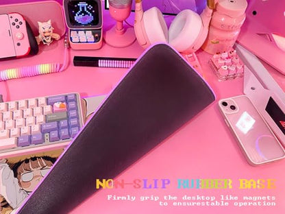 JMIYAV Pink RGB Gaming Mouse Pad 31.5x12 Inch PC XL Large Extended Glowing Led Light Up Desk Pad Non-Slip Rubber Base Computer Cute Mousepad Mat Desk Accessories Gaming Setup Cozy Hideout - color: Cozy Hideout