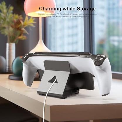 Tablet Desktop Stand Compatible with ROG Ally X/PlayStation Portal/Steam Deck,Desktop Handheld Game Console Holder with Anti-Slip Silicone Pad (Black)