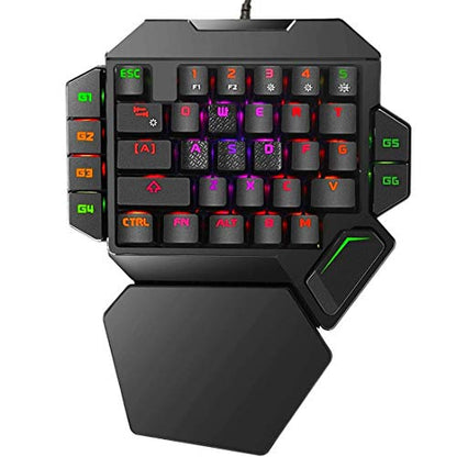 RGB One Handed Mechanical Gaming Keyboard,Colorful Backlit,Wrist Rest Support,Professional USB Wired Single Hand Mechanical Keyboard for Game