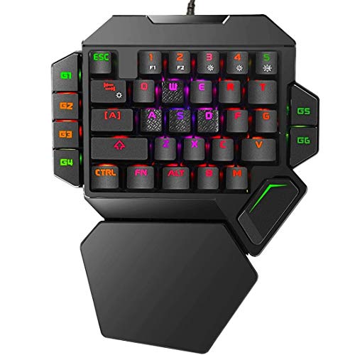 RGB One Handed Mechanical Gaming Keyboard,Colorful Backlit,Wrist Rest Support,Professional USB Wired Single Hand Mechanical Keyboard for Game