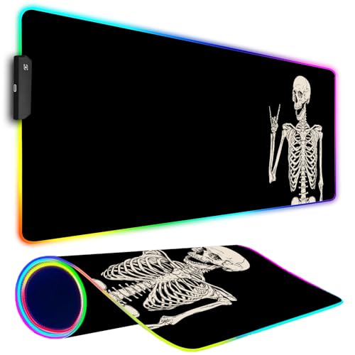 RGB Gaming Mouse Pad, Large Mousepad with Led Light, Big Keyboard Pad Gaming Accessories for Desk, Non-Slip Rubber Base Black Human Skeleton Mouse Mat for Gamer, 31.5 X 11.8 Inch - color: 03 Black Human Skeleton