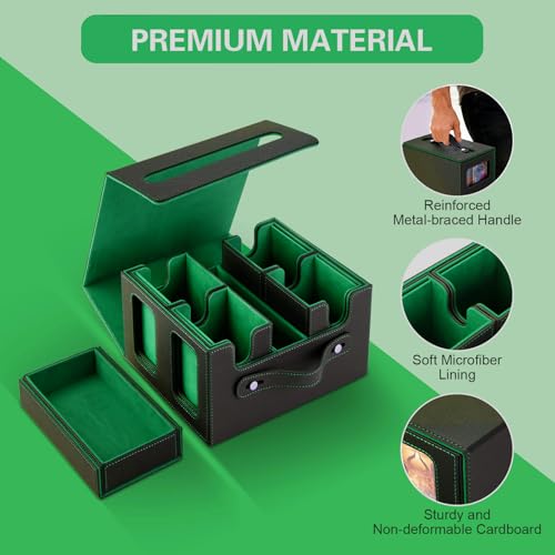 Commander Deck Box for MTG,Card Storage Box Fits 400+ Double-Sleeved Cards,5 in 1 Removable deck Case with Display Windows,for TCG/PTCG/EDH(Black & Green) - color: Black/Green