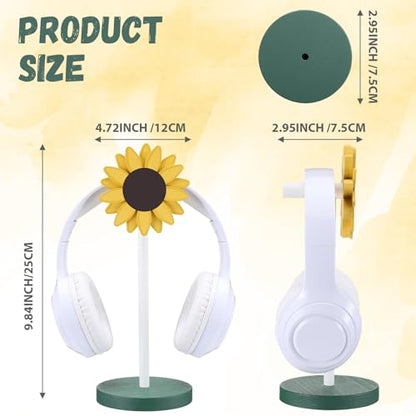 Yookeer Sunflower Headphone Stand Decorative Cute Sunflower Headphone Stand Yellow Wood Desk Decor for Gamer Room Office Desk Christmas Gaming Gifts for Women Office Worker - style: Sunflower
