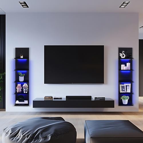 5 Tier Wall Shelf Unit, Black, RGB Lack Shelf with Light | Vanity Shelves, For Room, Office, Bathroom, Remote Control - color: 5 Tier Rgb Black