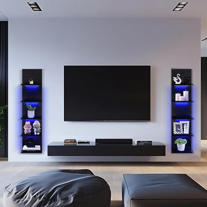 5 Tier Wall Shelf Unit, Black, RGB Lack Shelf with Light | Vanity Shelves, For Room, Office, Bathroom, Remote Control - color: 5 Tier Rgb Black