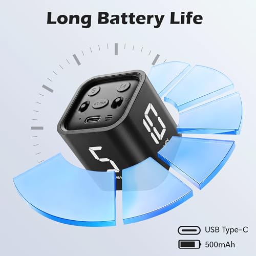 Pomodoro Timer Cube, Productivity Visual Timer Flip, 5/10/30/60 Min Preset Custom Countdown, ADHD Tool Rotating Countdown Stopwatch, Vibrate/High/Low Volume, for Study, Work, Game, Kitchen-Black - color: Black
