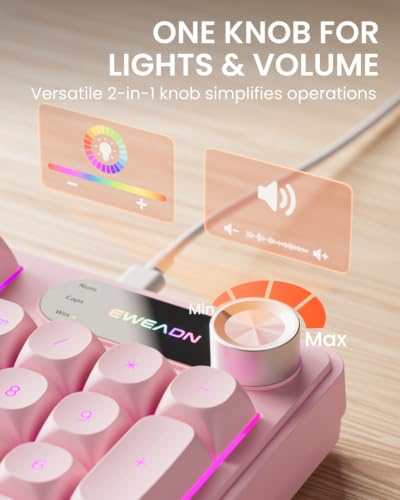 EWEADN Wired Keyboard and Mouse Combo with Detachable Wrist Rest, Quiet Ergonomic Keyboard Mouse Set with Multimedia Knob, RGB Backlit, Double-Shot Keycaps Natural Typing for Laptop, PC - Pink - color: Pink