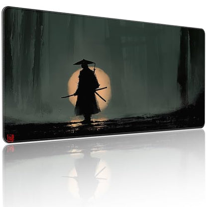35.4 x 15.7 inch, XXL Extra-Large Gaming Mousepad, Featuring a Japanese Lone Samurai Design, a wear-Resistant, Scratch-Resistant, and Waterproof Surface, and a Non-Slip Rubber Base. - color: Japanese Abstract Style Samurai