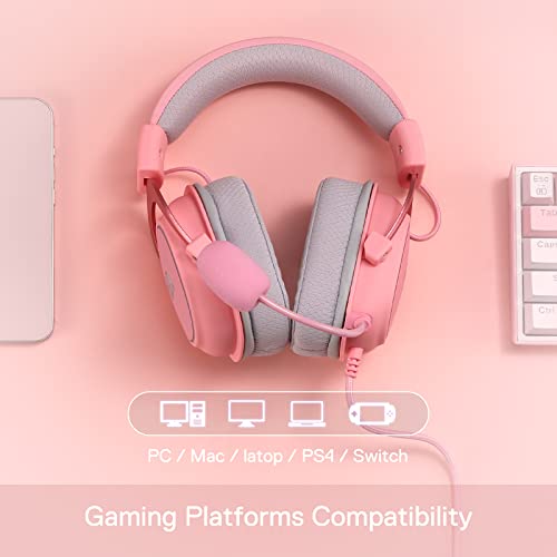 Redragon H510 Zeus-X RGB Pink Wired Gaming Headset - 7.1 Surround Sound - 53MM Audio Drivers in Memory Foam Ear Pads w/Durable Fabric Cover- Multi Platforms Headphone - USB Powered for PC/PS4/NS - color: Pink H510 RGB