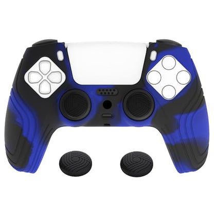 eXtremeRate PlayVital Samurai Edition Anti-Slip Controller Silicone Skin for ps5, Ergonomic Rubber Protective Case for ps5 Controller with Thumb Stick Caps - Blue & Black - color: Blue & Black