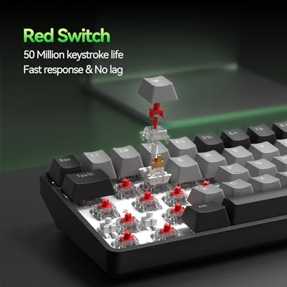 TMKB T68 60% Wireless Mechanical Gaming Keyboard, Tri-Mode BT5.0/2.4GHz/USB-C with Red Linear Switch, RGB Backlight, Anti-Ghosting, Compact 68 Keys, Wired/Wireless, Black/Gray - color: Black Grey/Red Switch, size: Wireless
