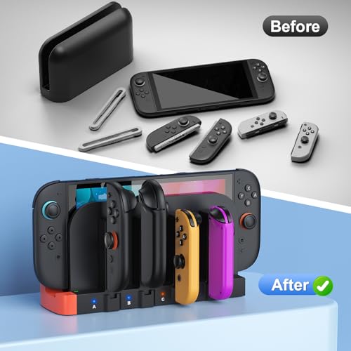 [Switch 2/1 Charger Dock], Switch 2 Controller Charging, 8 in 1 Fast Charger for Joycon 2/1, Wireless Portable Dual-Direction Magnetic Charger for Nintendo 2 (NTT41)