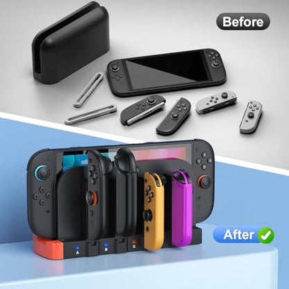 [Switch 2/1 Charger Dock], Switch 2 Controller Charging, 8 in 1 Fast Charger for Joycon 2/1, Wireless Portable Dual-Direction Magnetic Charger for Nintendo 2 (NTT41)