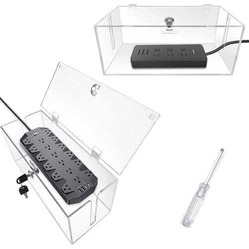 2PC Cable Management Box with Lock,Acrylic,Cable Organizer Box & Power Strip Cover, Wire Organizer for Surge Protector Power Strip,TV Computer,Cable Wires of Home,Office,Child and Pet Proof - color: Transparent