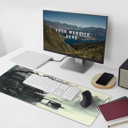 XL Extended Mouse Pad & Keyboard Desk Mat, Japanese Watercolor Cherry Blossom, Non-Slip Rubber Base, 35.4" x 15.7 - color: Cherry blossom pattern