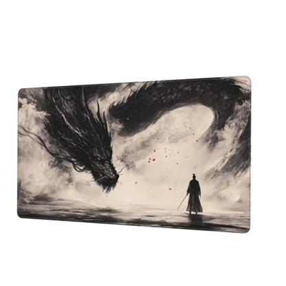 MTG Playmat Black Dragon Ink Painting TCG Play Mat Original Hand-Painted Stitched Edges Smooth Surface Non-Slip Rubber Base for Trading Card Games Board Games 23.5x13.6in