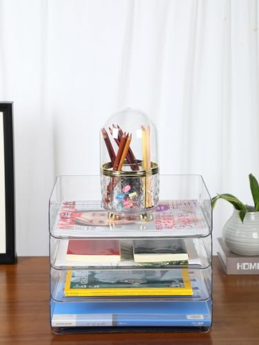 4 Tier Stackable A4 Paper Trays, Office Desk File Holder, Tidy File Document Letter Book Paper Organizer (4 Tiers,Clear) - size: 4 tiers