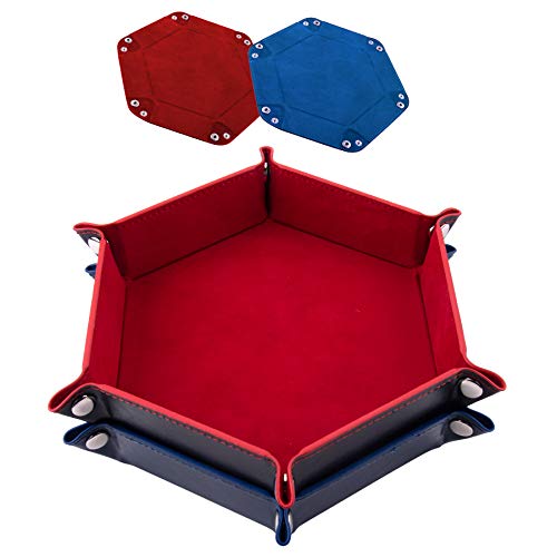 SIQUK 2 Pieces Dice Tray PU Leather Dice Folding Hexagon Tray Dice Holder for Dice Games Like RPG, DND and Other Table Games (Red and Royal Blue) - color: Red and Royalblue