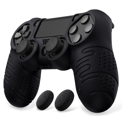 PlayVital Line & Dot Black Silicone Cover Skin for ps4 Controller, Anti-Slip Soft Protector Case Cover with Thumb Grip Caps for ps4 for ps4 Slim for ps4 Pro Controller - color: Black